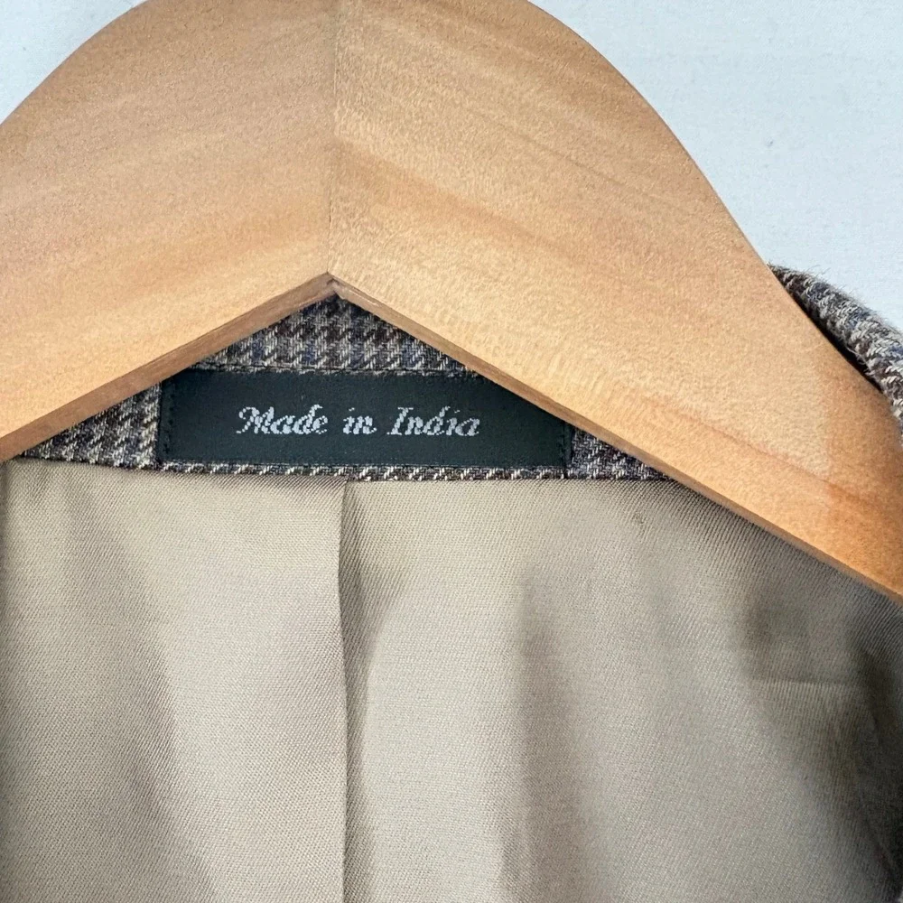 Lauren‎ Ralph Lauren Mens Houndstooth Blazer Tan Brown Blue Sport Coat 2 Button